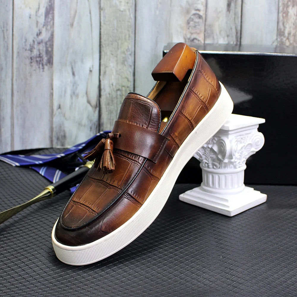 Men'S Loafers Causal Shoes Print with Fringe Slip on Tassel Shoes Sneakers