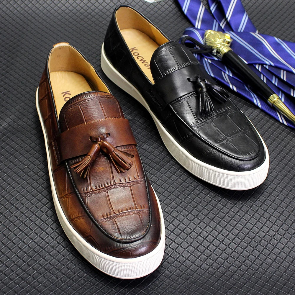 Men'S Loafers Causal Shoes Print with Fringe Slip on Tassel Shoes Sneakers