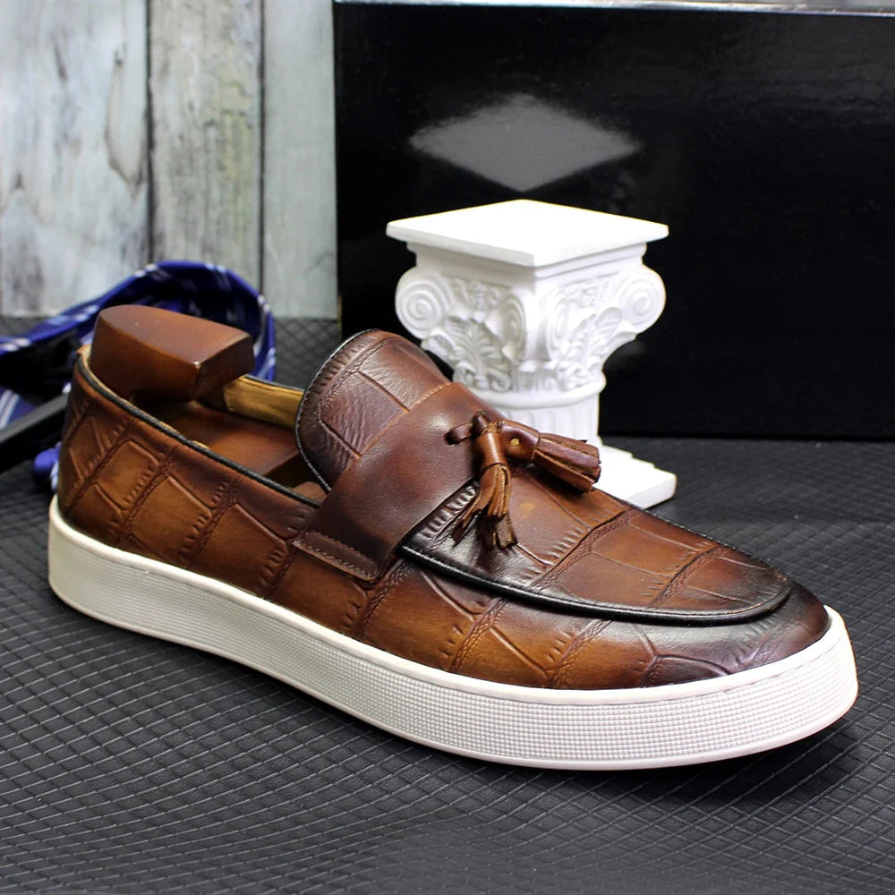 Men'S Loafers Causal Shoes Print with Fringe Slip on Tassel Shoes Sneakers